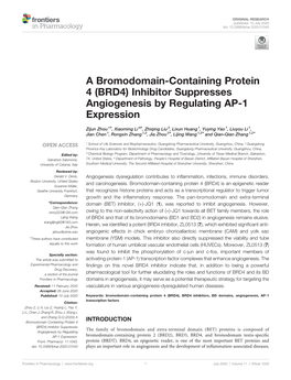 A Bromodomain-Containing Protein 4 (BRD4) Inhibitor Suppresses Angiogenesis by Regulating AP-1 Expression