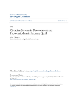 Circadian Systems in Development and Photoperiodism in Japanese Quail