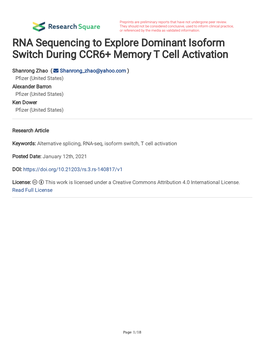 RNA Sequencing to Explore Dominant Isoform Switch During CCR6+ Memory T Cell Activation