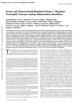 Serum and Glucocorticoid-Regulated Kinase 1 Regulates Neutrophil Clearance During Inﬂammation Resolution