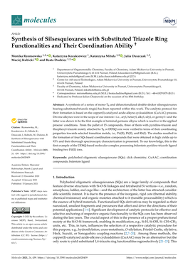 Synthesis of Silsesquioxanes with Substituted Triazole Ring Functionalities and Their Coordination Ability †