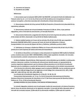 1 Sr. Secretario De Comercio Sr. Presidente De La CNDC Referencias