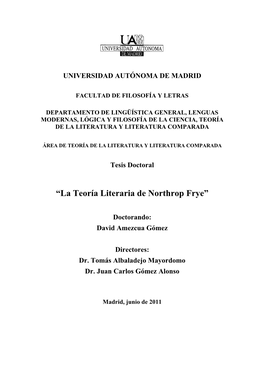 “La Teoría Literaria De Northrop Frye”