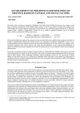 Establishment of Philippine Flood Risk Index by Province Based on Natural and Social Factors