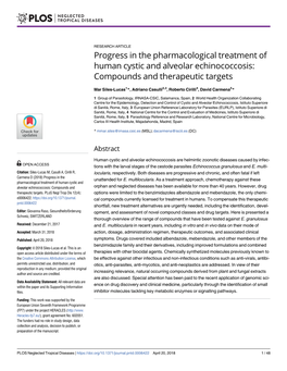 Progress in the Pharmacological Treatment of Human Cystic and Alveolar Echinococcosis: Compounds and Therapeutic Targets