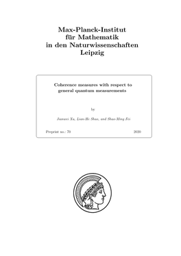 Max-Planck-Institut Für Mathematik in Den Naturwissenschaften Leipzig