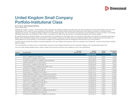 United Kingdom Small Company Portfolio-Institutional Class As of July 31, 2021 (Updated Monthly) Source: State Street Holdings Are Subject to Change