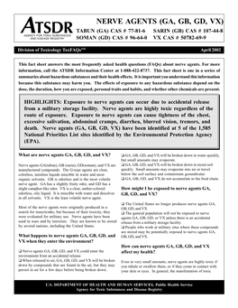 Nerve Agents (Ga, Gb, Gd, Vx) Tabun (Ga) Cas # 77-81-6 Sarin (Gb) Cas # 107-44-8 Soman (Gd) Cas # 96-64-0 Vx Cas # 50782-69-9