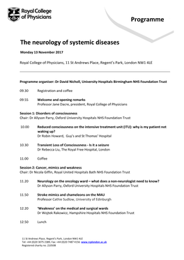 Programme the Neurology of Systemic Diseases