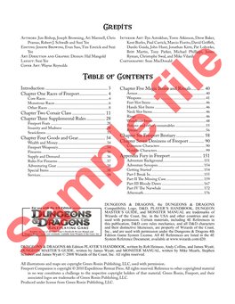 Credits Table of Contents