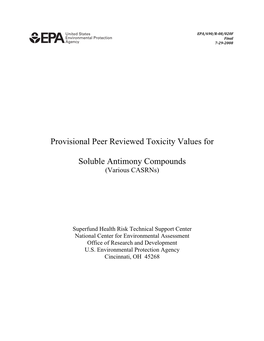 PROVISIONAL PEER REVIEWED TOXICITY VALUES for SOLUBLE ANTIMONY COMPOUNDS (VARIOUS Casrns)