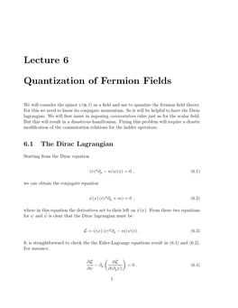 Lecture 6 Quantization of Fermion Fields
