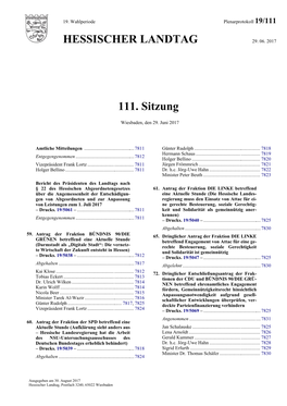 HESSISCHER LANDTAG 111. Sitzung