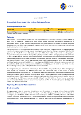 Chennai Petroleum Corporation Limited: Rating Reaffirmed