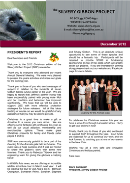 SILVERY GIBBON PROJECT Newslettheter Page 1 December 2012 SILVERY GIBBON PROJECT