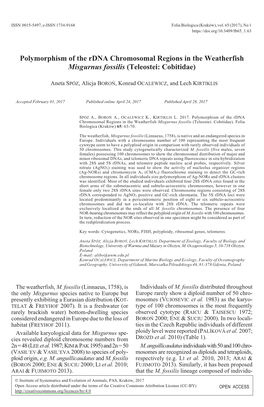 Polymorphism of the Rdna Chromosomal Regions in the Weatherfish Misgurnus Fossilis (Teleostei: Cobitidae)