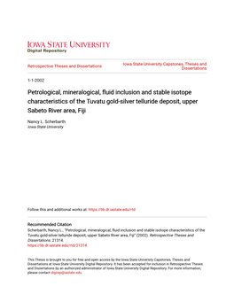 Petrological, Mineralogical, Fluid Inclusion and Stable Isotope Characteristics of the Tuvatu Gold-Silver Telluride Deposit, Upper Sabeto River Area, Fiji