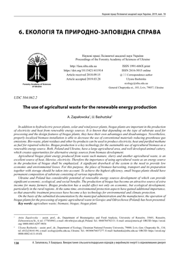 The Use of Agricultural Waste for the Renewable Energy Production