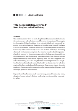 “My Responsibility, My Food” Meat, Slaughter and Self-Sufficiency