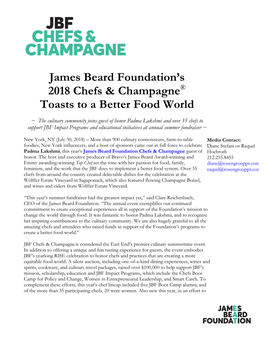 James Beard Foundation's 2018 Chefs & Champagne® Toasts to a Better Food World