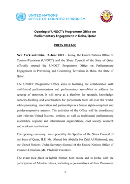 Opening of UNOCT's Programme Office on Parliamentary