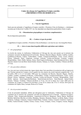 Cahier Des Charges De L'appellation D'origine