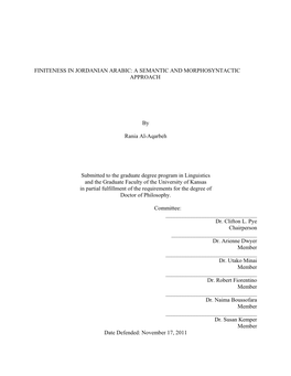 Finiteness in Jordanian Arabic: a Semantic and Morphosyntactic Approach