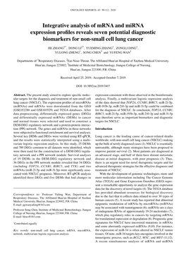 Integrative Analysis of Mrna and Mirna Expression Profiles Reveals Seven Potential Diagnostic Biomarkers for Non‑Small Cell Lung Cancer