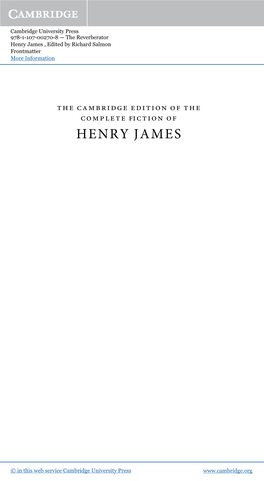 Henry James , Edited by Richard Salmon Frontmatter More Information