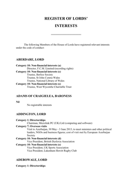 Register of Lords' Interests