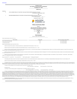 FORM 10-K Molson Coors Beverage Company