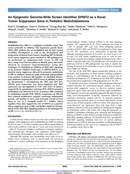 An Epigenetic Genome-Wide Screen Identifies SPINT2 As a Novel Tumor Suppressor Gene in Pediatric Medulloblastoma