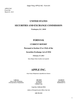 Edgar Filing: APPLE INC - Form 8-K APPLE INC Form 8-K March 01, 2013