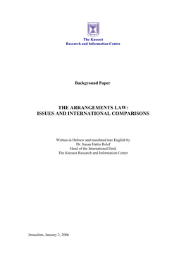 The Arrangements Law: Issues and International Comparisons