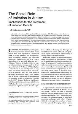 The Social Role of Imitation in Autism Implications for the Treatment of Imitation Deﬁcits