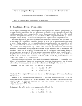 Randomized Computation, Chernoff Bounds. 1 Randomized Time Complexity