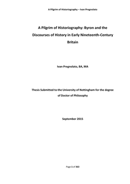 A Pilgrim of Historiography: Byron and the Discourses of History in Early Nineteenth-Century Britain