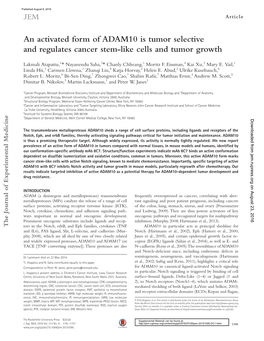 An Activated Form of ADAM10 Is Tumor Selective and Regulates Cancer Stem-Like Cells and Tumor Growth