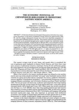 The Economic Potential of Chenopodwm Berlandieri in Prehistoric Eastern North America