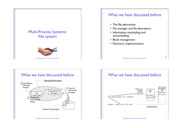 Multi-Process Systems: • Information Marshalling and File System Unmarshalling • Block Management • Directory Implementation