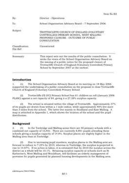 Outcome of Public Consultation on the Proposed Closure of Trottiscliffe