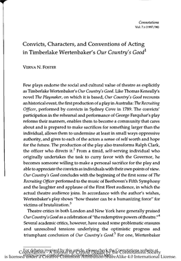 Convicts, Characters, and Conventions of Acting in Timberlake Wertenbaker's Our Country's Good1