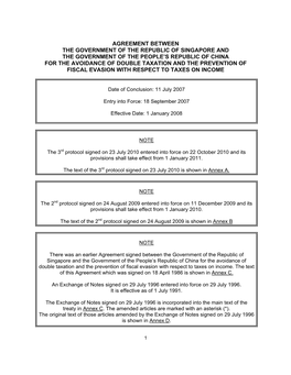 Agreement Between the Government of the Republic of Singapore and the Government of the People's Republic of China for The