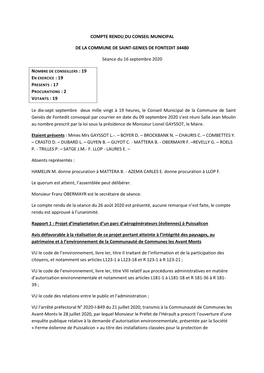 Compte Rendu Du Conseil Municipal De La Commune De