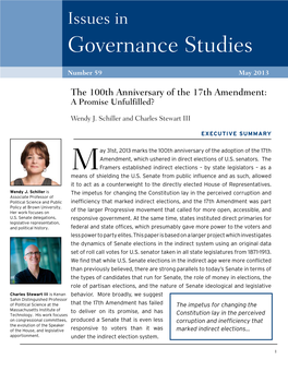 The 100Th Anniversary of the 17Th Amendment: a Promise Unfulfilled?