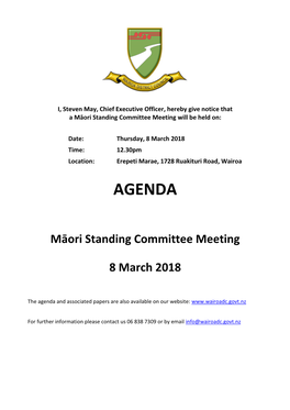 Agenda of Māori Standing Committee Meeting