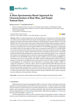 A Mass Spectrometry-Based Approach for Characterization of Red, Blue, and Purple Natural Dyes