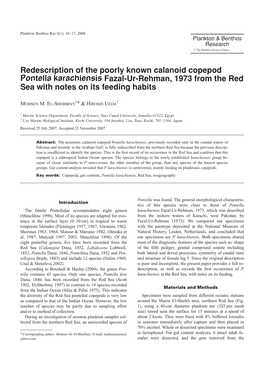 Redescription of the Poorly Known Calanoid Copepod Pontella Karachiensis Fazal-Ur-Rehman, 1973 from the Red Sea with Notes on Its Feeding Habits