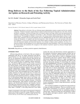 Drug Delivery to the Back of the Eye Following Topical Administration: an Update on Research and Patenting Activity