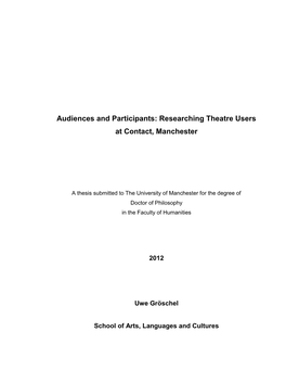 Audiences and Participants: Researching Theatre Users at Contact, Manchester